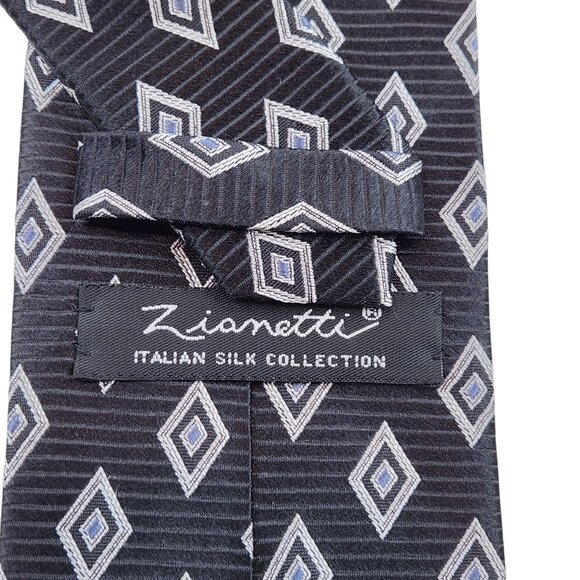 Zianetti Italian Silk Collection Tie Blue Silver Geometric 100% Silk - Picture 6 of 7